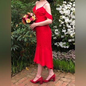 Lulus Red Lace Cold Shoulder Dress